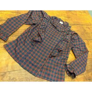 Vintage‎ Topson Downs Plaid Ruffle Blouse Equestrian Cottagecore Prairie Horse